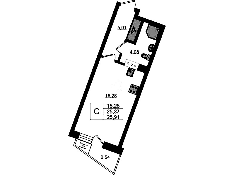 Квартира студия 25.91 м², 9/11 эт., ЖК «VEREN NORT Сертолово»